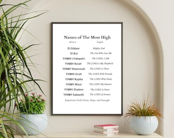 Arte mural imprimible de Yahvé: Nombres hebreos de Dios. Descarga digital para enmarcar y decorar el hogar.
