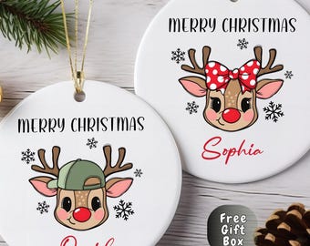 Ornamento natalizio personalizzato a forma di renna, ornamento a forma di renna con nome personalizzato, graziosa decorazione per l'albero di Natale in famiglia, regalo ricordo per le feste 2025