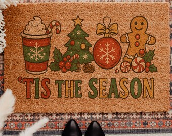Tis The Season Christmas Doormat, Holiday Gingerbread Welcome Mat, Cute Xmas Entry Rug, Winter Door Decor, Festive Home Gift Idea
