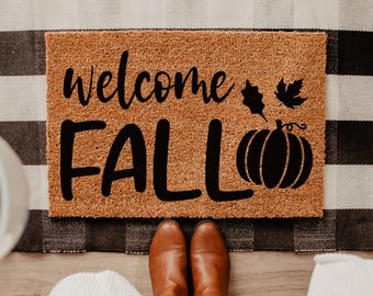 Welcome Fall Door Mat, Fall Door Mat, Fall Decor Ideas, Halloween Welcome Mat, Happy Halloween, Fall Decor, Fall Welcome Mat, Autumn Decor