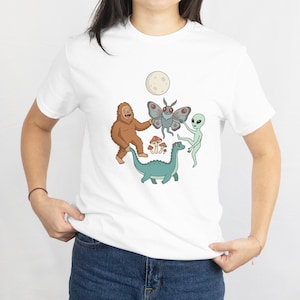 Funny Cryptid Shirt, Dancing Cryptids Tee, Bigfoot Mothman Alien Loch Ness Shirt, Full Moon Party, Weirdcore Tee, Cryptid Gift