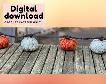 Rustic farmhouse Fall crochet pumpkin garland step by step pattern with pictures, Thanksgiving/Halloween decor, instant download pdf, easy