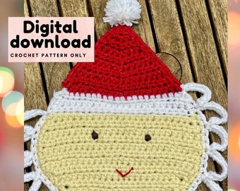 Cute Santa placemat crochet pattern, Christmas table decor, step by step DIY holiday table decoration, hostess Xmas gift, instant download