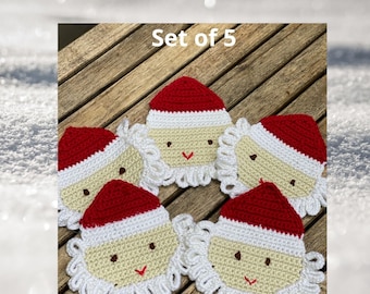 Cute Christmas Santa crochet drink coasters set of 5 for the holidays, Xmas table decoration, table décor hostess fall gift, holiday table