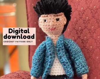 Crochet doll instant download PDF pattern, crochet male doll pattern, crochet male jeans and jacket instant download PDF pattern