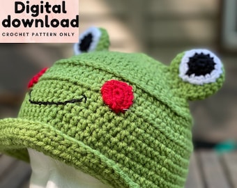 90s crochet bucket hat pattern, summer hats, frog crochet bucket hat pattern, bucket hat for men and women, unisex bucket hats, frog hat