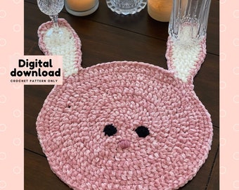 Cute bunny placemat crochet pattern, Easter table decor, step by step DIY spring table decoration, hostess soft gift, instant download