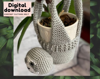 adorable, cute sloth plant holder crochet pattern, instant download, step by step PDF pattern in US terminology, baby nursery planter