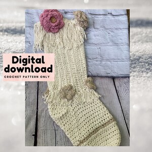 Trendy Crochet boho chic macrame Christmas Stocking Pattern with roses and flowers, instant download pdf X-mas holiday pattern, easy to read