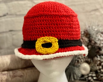 Cute 90s Santa Claus crochet bucket hat for men and women, Holiday fun headwear, unisex cotton hat for Xmas, Christmas cute accessories