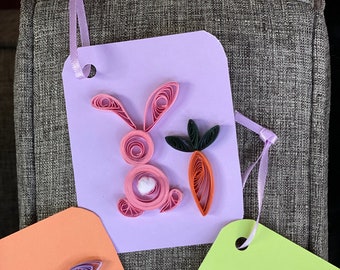 Handmade paper quilled gift tags, spring gift tags, tags for spring and easter gifts, handmade gift tag, bunny gift tags for Easter