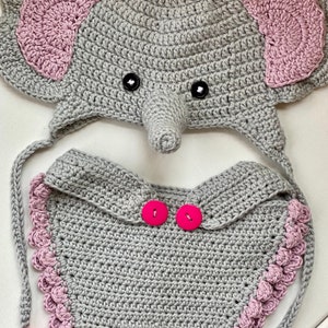 handmade crochet diaper and hat matching set, elephant crochet diaper set, newborn crochet diaper set, newborn  photo prop crochet