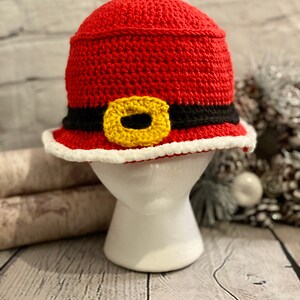 90s Santa Claus crochet bucket hat pattern, trendy hats, bucket hat for men and women, unisex bucket hats, Christmas Headwear, Holiday fun image 4