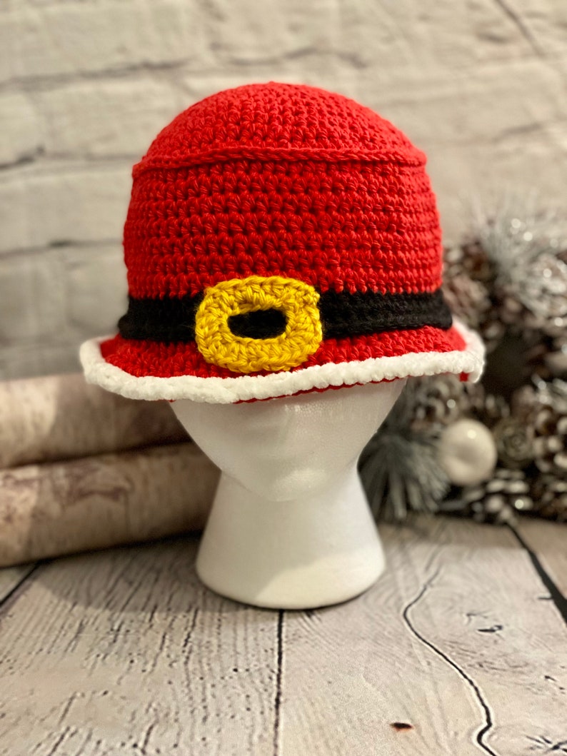 90s Santa Claus crochet bucket hat pattern, trendy hats, bucket hat for men and women, unisex bucket hats, Christmas Headwear, Holiday fun image 4