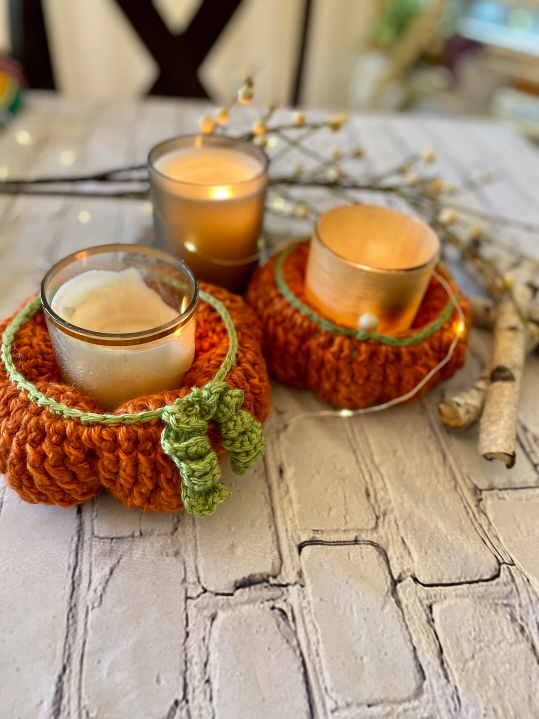 Rustic Farmhouse Pumpkin Candle Holder Crochet Pattern, Instant