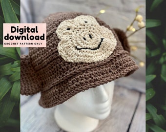 90s crochet bucket hat pattern, summer hats, monkey crochet bucket hat pattern, bucket hat for men and women, unisex bucket hats, fun hat