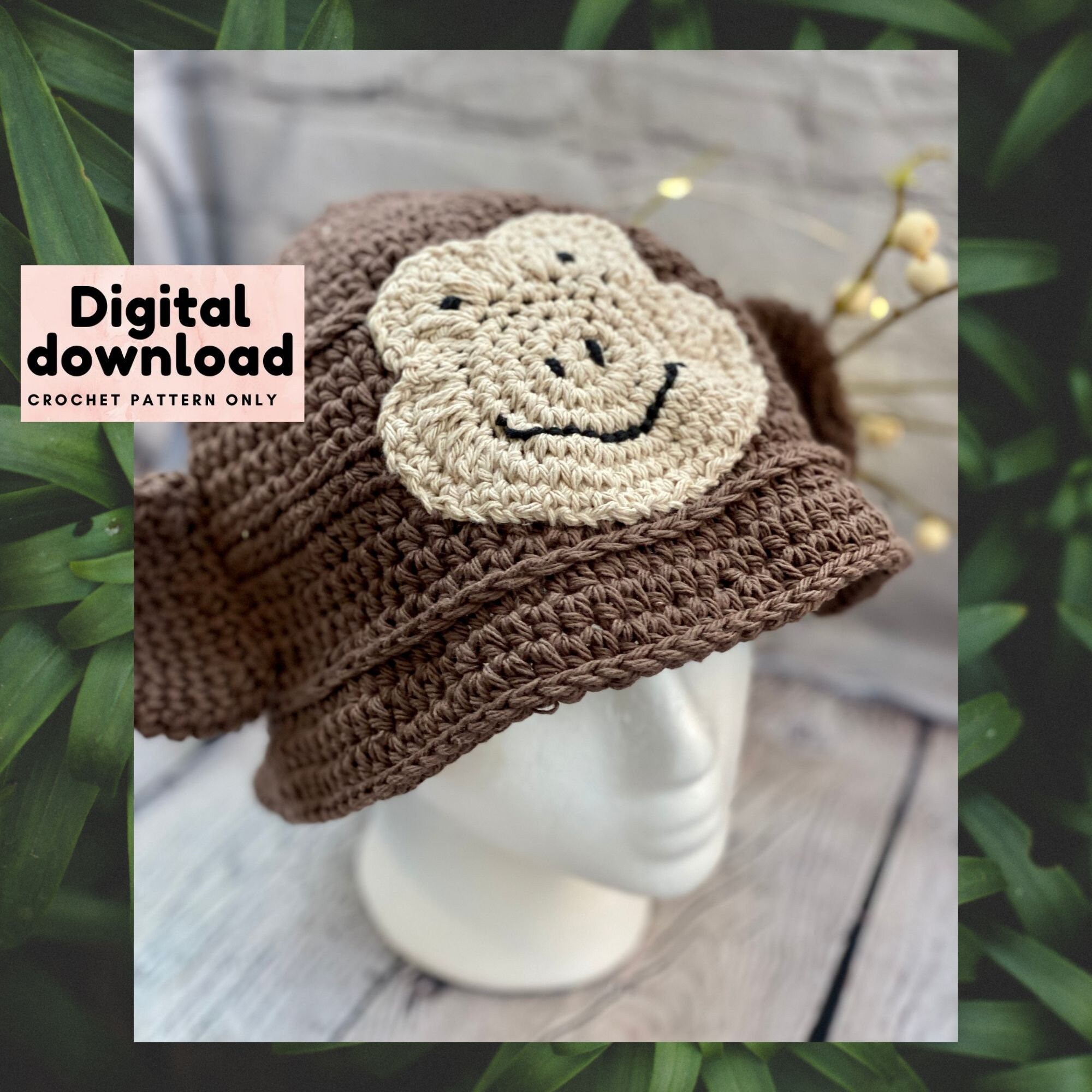 90s crochet bucket hat pattern, summer hats, monkey crochet bucket hat pattern, bucket hat for men and women, unisex bucket hats, fun hat