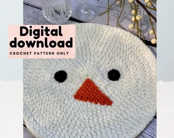 Cute Snowman placemat crochet pattern, Christmas table decor, step by step DIY holiday table decoration, hostess Xmas gift, instant download