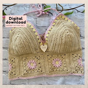 Beautiful granny square halter top crochet pattern, fashion trends 2023, instant download PDF, step by step with pictures, DIY fashion lover