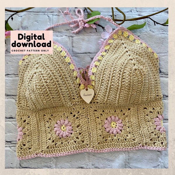 Beautiful granny square halter top crochet pattern, fashion trends 2023, instant download PDF, step by step with pictures, DIY fashion lover