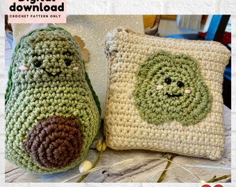 Large Soft Avocado and toast plushie crochet pattern, instant download US terms, step by step crochet pattern with pictures, valentine's day