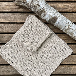 Dishcloth set of 2 crochet dish cloths made with natural cotton, dish towel set for hostess gift, ecofriendly reusable crochet dish rag Beige