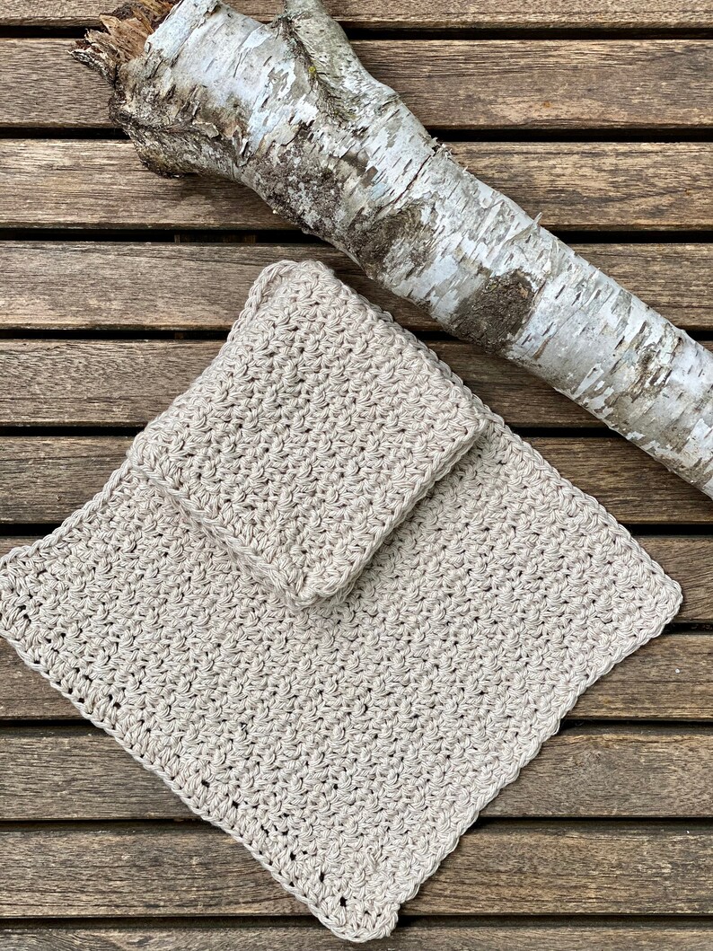 Dishcloth set of 2 crochet dish cloths made with natural cotton, dish towel set for hostess gift, ecofriendly reusable crochet dish rag Beige