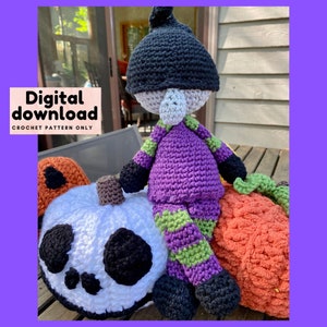 Witch gnome crochet pattern, instant download US terms step by step with pictures, DIY halloween decoration, mantle/table/party decor