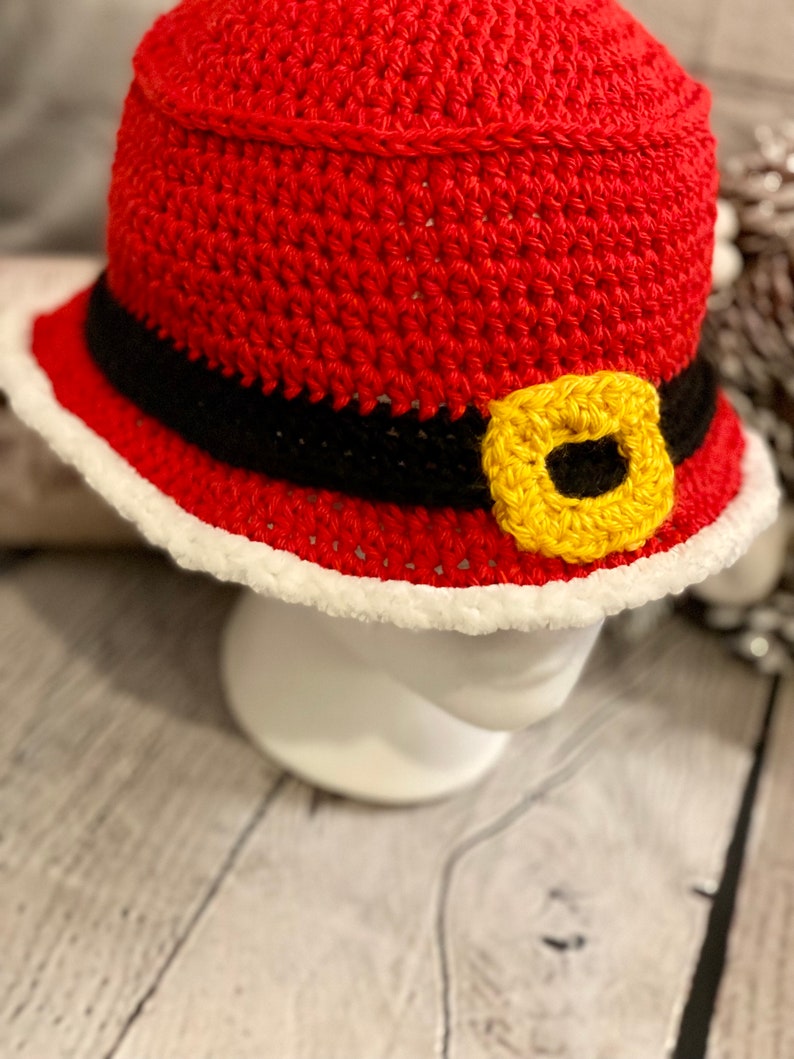 90s Santa Claus crochet bucket hat pattern, trendy hats, bucket hat for men and women, unisex bucket hats, Christmas Headwear, Holiday fun image 3