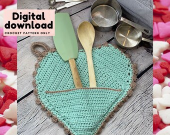 Cute heart potholder kitchen trivet crochet pattern, kitchen decor DIY, instant download crochet pattern in english, pdf with pictures