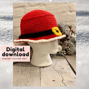 90s Santa Claus crochet bucket hat pattern, trendy hats, bucket hat for men and women, unisex bucket hats, Christmas Headwear, Holiday fun image 1