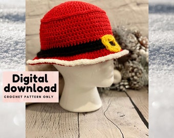 90s Santa Claus crochet bucket hat pattern, trendy hats, bucket hat for men and women, unisex bucket hats, Christmas Headwear, Holiday fun