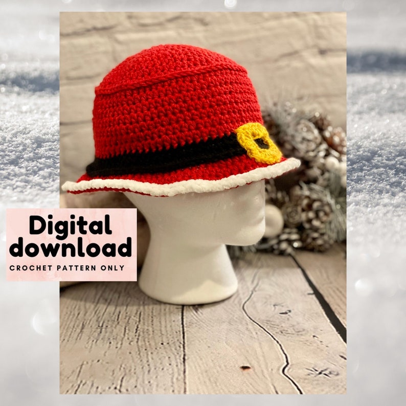 90s Santa Claus crochet bucket hat pattern, trendy hats, bucket hat for men and women, unisex bucket hats, Christmas Headwear, Holiday fun image 1