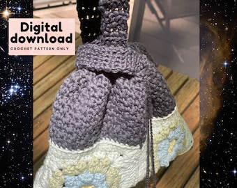 Knot granny square purse bag crochet pattern, instant download, PDF US terminology, step by step with pictures and instructions, beginner