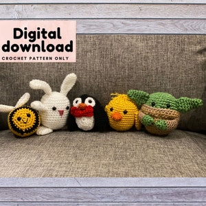 Crochet pattern bundle plushie, step by step instructional crochet pattern chick, bunny, plush toy, pdf file crochet pattern with pictures