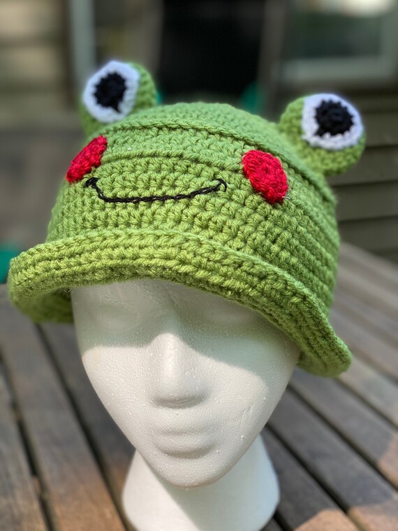Cute 90s Crochet Bucket Hat for Men and Women, Summer Cool Knit Bucket Hat,  Cotton Crochet Bucket Hat, Frog Bucket Hat, Custom Bucket Hat 
