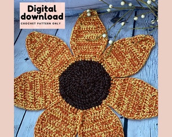 Cute sunflower placemat crochet pattern, daisy flower table decor, step by step DIY mother's day / spring table decoration, instant download