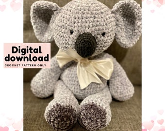 Large, soft Koala Bear Amigurumi crochet pattern, stuffed animal DIY, instant download PDF step by step pattern with pictures, valentine day