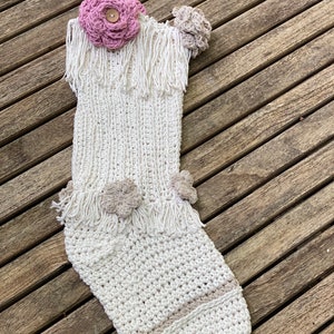 Trendy Crochet boho chic macrame Christmas Stocking Pattern with roses and flowers, instant download pdf X-mas holiday pattern, easy to read image 2
