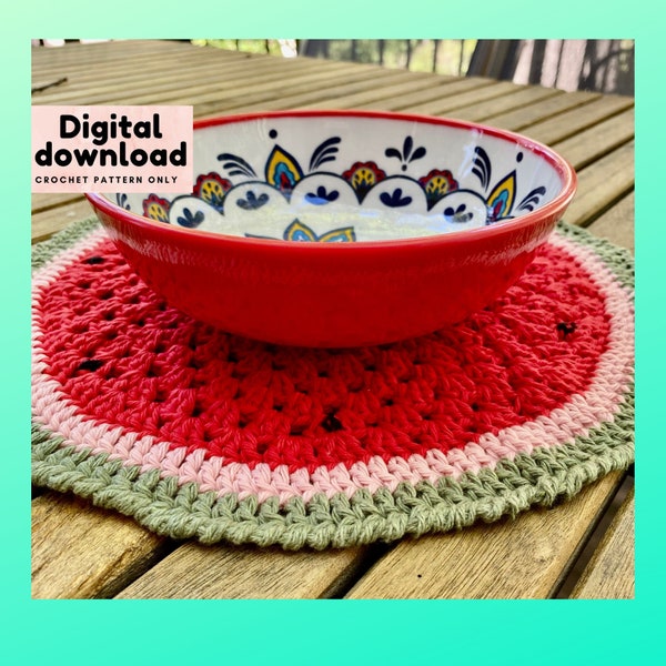 Crochet pattern granny watermelon placemats, instant download PDF table décor, summer theme placemats crochet pattern, furniture safe decor