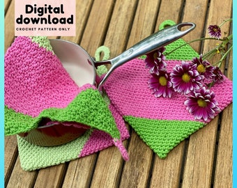 Kitchen trivet Farmhouse Pot holders Thick set of 2 Hot pads and matching kitchen towel crochet pattern, instant download, PDF US terms