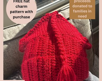 Melt the ice red resistance hat crochet pattern- ALL proceeds go to help immigrant families. Get a FREE pattern to the red hat charm!