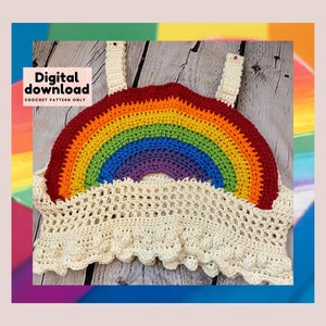 trendy rainbow crochet tank top pattern, pride day fashionable vest digital download PDF, US terminology step by step pattern with pictures