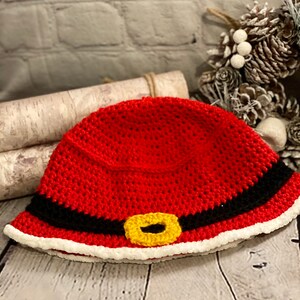 90s Santa Claus crochet bucket hat pattern, trendy hats, bucket hat for men and women, unisex bucket hats, Christmas Headwear, Holiday fun image 6