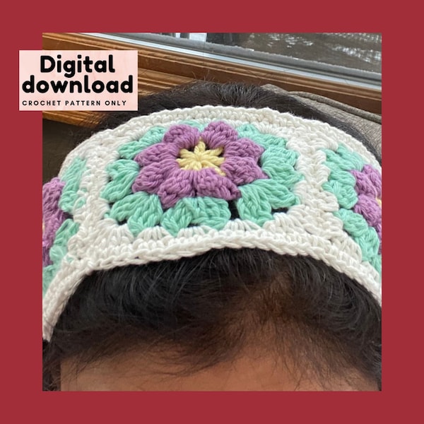 crochet pattern granny square headband, stretchable headband cotton, child/adult headwear, instant download, easy to follow pattern with pic