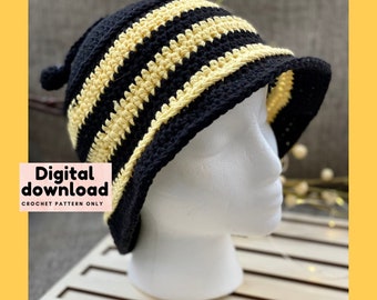 90s crochet bucket hat pattern, summer bumble bee crochet bucket hats pattern, bucket hat for men and women, unisex bucket hats, bee hat