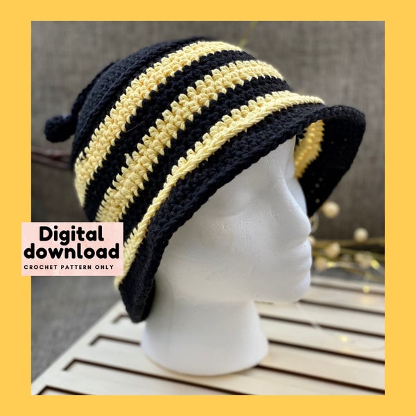 90s crochet bucket hat pattern, summer bumble bee crochet bucket hats pattern, bucket hat for men and women, unisex bucket hats, bee hat