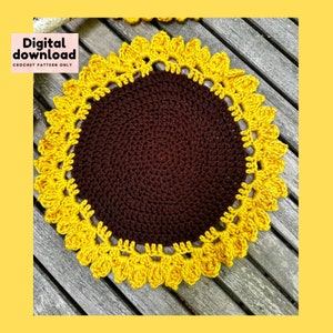 Large sunflower placemat crochet pattern, garden decor summer DIY, instant download/PDF, US terms step by step crochet pattern with pictures