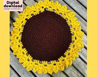 Large sunflower placemat crochet pattern, garden decor summer DIY, instant download/PDF, US terms step by step crochet pattern with pictures