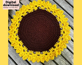 Large sunflower placemat crochet pattern, garden decor summer DIY, instant download/PDF, US terms step by step crochet pattern with pictures